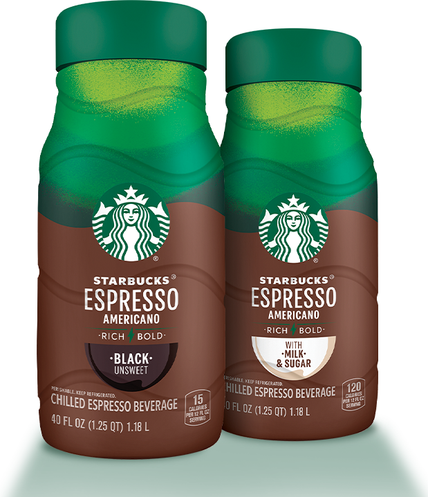 Group of Starbucks Espresso Americano bottles.